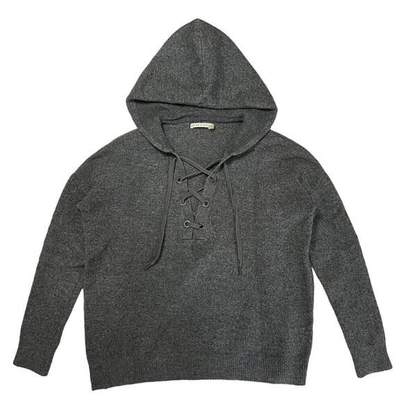 Alice + Olivia Wool Blend Sweater Hoodie SIZE M Gray Knit Pullover - Picture 1 of 12